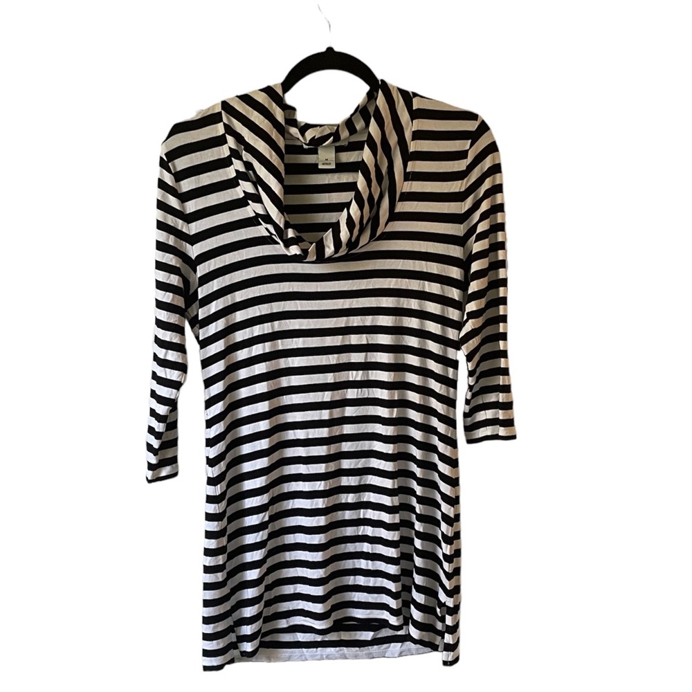 White House black market black and white striped tunic cowl-neck top size M